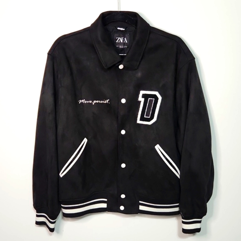 ZARA black suede varsity bomber jacket